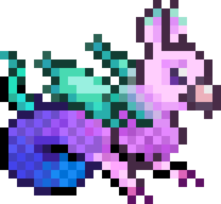 a pink, purple, and green gryphatrice pet winks at you adorably